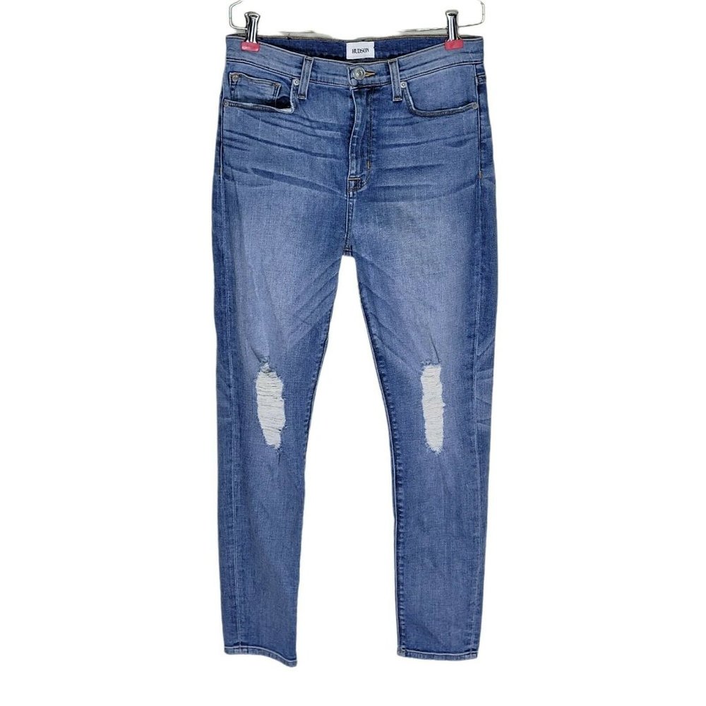 Hudson Barbara High Waist Super Skinny Jeans Ripped Torn Knees Size 30  29X27